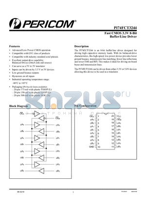 PI74FCT3244L datasheet - Fast CMOS 3.3V 8-Bit Buffer/Line Driver