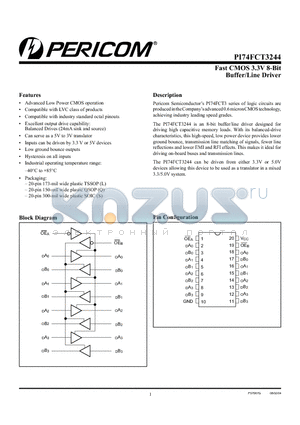 PI74FCT3244Q datasheet - Fast CMOS 3.3V 8-Bit Buffer/Line Driver1234567891020191817161514131211VCC