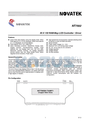 NT7502 datasheet - 65 X 132 RAM-Map LCD Controller / Driver