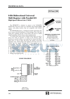 IN74AC299 datasheet - 8-Bit Bidirectional Universal Shift Register with Parallel I/O High-Speed Silicon-Gate CMOS