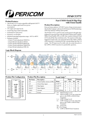 PI74FCT377TQSOP datasheet - FAST CMOS OCTAL D FLIP-FLOP WITH CLOCK ENABLE