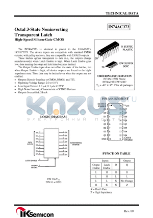 IN74AC373DW datasheet - Octal 3-State Noninverting Transparent Latch High-Speed Silicon-Gate CMOS