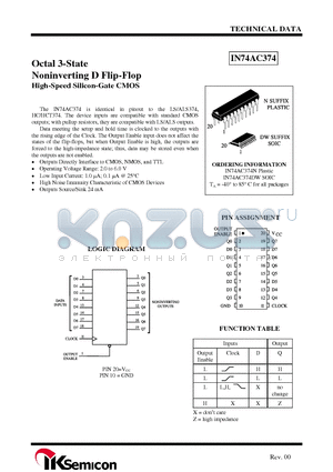 IN74AC374N datasheet - Octal 3-State Noninverting D Flip-Flop High-Speed Silicon-Gate CMOS