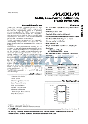 MX7705EPE datasheet - 16-Bit, Low-Power, 2-Channel, Sigma-Delta ADC