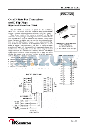 IN74AC651 datasheet - Octal 3-State Bus Transceivers and D Flip-Flops High-Speed Silicon-Gate CMOS