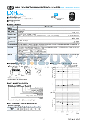 ELXH201VSN331MQ25S datasheet - LARGE CAPACITANCE ALUMINUM ELECTROLYTIC CAPACITORS