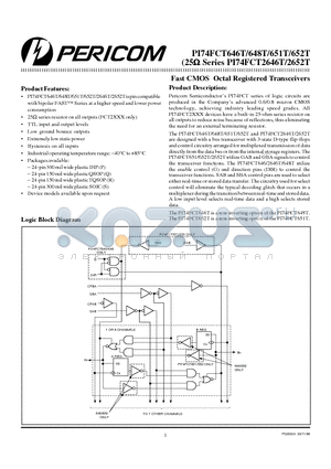 PI74FCT648T datasheet - Fast CMOS Octal Registered Transceivers