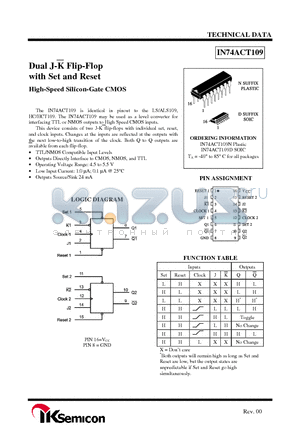 IN74ACT109N datasheet - Dual J-K Flip-Flop with Set and Reset High-Speed Silicon-Gate CMOS