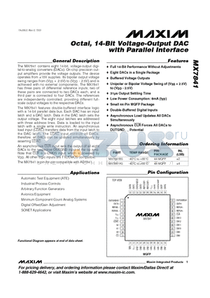 MX7841BS datasheet - Octal, 14-Bit Voltage-Output DAC with Parallel Interface