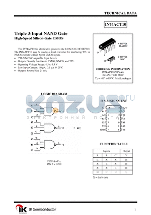 IN74ACT10D datasheet - Triple 3-Input NAND Gate