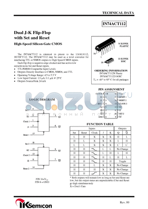 IN74ACT112 datasheet - Dual J-K Flip-Flop with Set and Reset High-Speed Silicon-Gate CMOS
