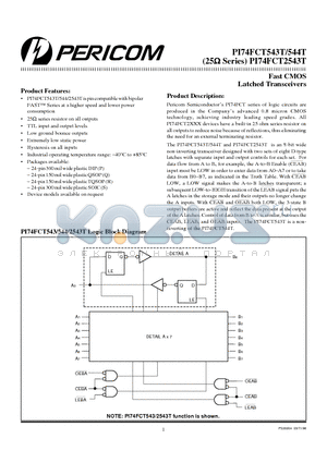 PI74FCT544T datasheet - Fast CMOS Latched Transceivers