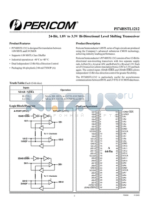 PI74HSTL1212 datasheet - 24-Bit, 1.8V to 3.3V Bi_Directional Level Shifting Transcciver
