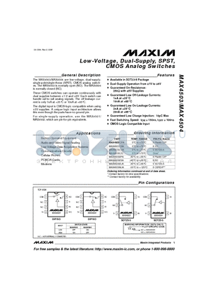 MAX4503ESA datasheet - Low-Voltage, Dual-Supply, SPST, CMOS Analog Switches