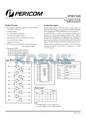 PI74LCX244 datasheet - Fast CMOS 3.3V 8-Bit Buffer/Line Driver