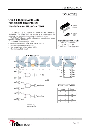 IN74ACT132N datasheet - Quad 2-Input NAND Gate with Schmitt-Trigger Inputs High-Performance Silicon-Gate CMOS