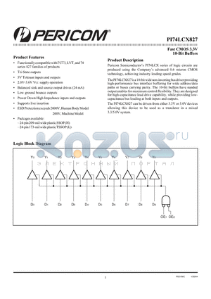 PI74LCX827 datasheet - Fast CMOS 3.3V 10-Bit Buffers