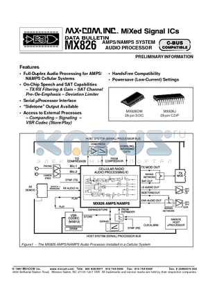 MX826 datasheet - AMPS/NAMPS SYSTEM AUDIO PROCESSOR