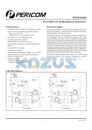 PI74LPT16646 datasheet - Fast CMOS 3.3V 16-Bit Registered Transceivers