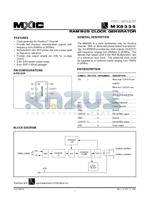 MX8335 datasheet - RAMBUS CLOCK GENERATOR