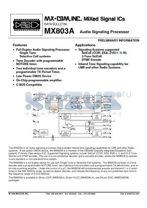 MX803A datasheet - Audio Signaling Processor