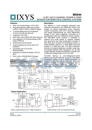 MX844RTR datasheet - 12 BIT, MULTI-CHANNEL POWER & TEMP SENSOR FOR MONITOR & CONTROL SYSTEMS