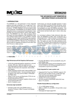 MX86250 datasheet - THE ADVANCED 64-BIT WINDOWS-95 AND DIRECTDRAW ACCELERATOR