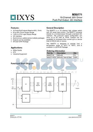 MX8771 datasheet - 16-Channel, 60V Driver Push-Pull Output, I2C Interface