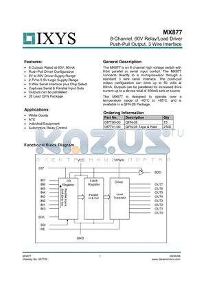 MX877 datasheet - 8-Channel, 60V Relay/Load Driver Push-Pull Output, 3 Wire Interface