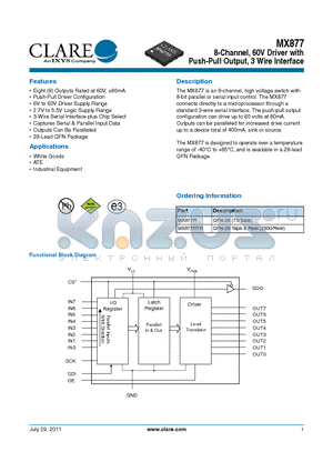 MX877R datasheet - 8-Channel, 60V Driver with Push-Pull Output, 3 Wire Interface