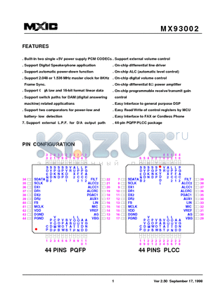 MX93002 datasheet - PCM CODEC