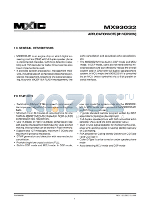 MX93032 datasheet - APPLICATION NOTE [M1 VERSION]