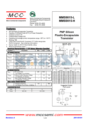 MMS9015-H datasheet - PNP Silicon Plastic-Encapsulate Transistor