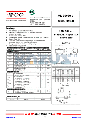 MMS8050-L datasheet - NPN Silicon Plastic-Encapsulate Transistor