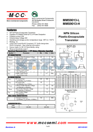 MMS9013-H datasheet - NPN Silicon Plastic-Encapsulate Transistor