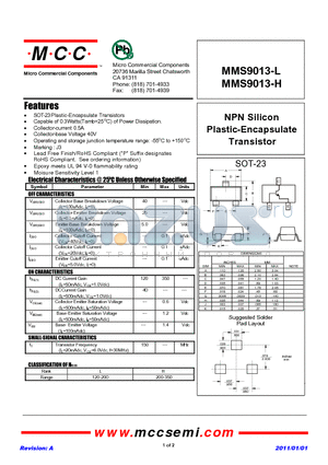 MMS9013-L datasheet - NPN Silicon Plastic-Encapsulate Transistor