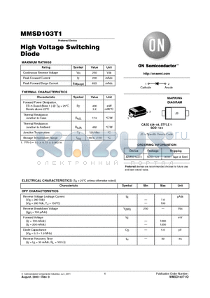 MMSD103T1 datasheet - High Voltage Switching Diode