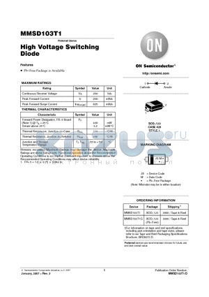 MMSD103T1 datasheet - High Voltage Switching Diode