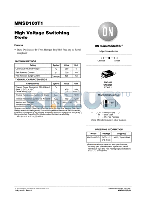 MMSD103T1 datasheet - High Voltage Switching Diode