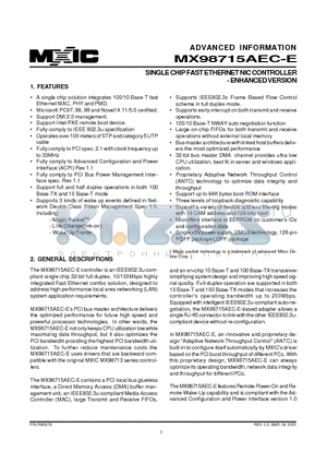 MX98715AEC-E datasheet - SINGLE CHIP FAST ETHERNET NIC CONTROLLER - ENHANCED VERSION