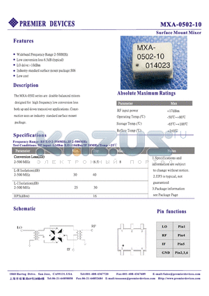 MXA-0502-10 datasheet - Surface Mount Mixer