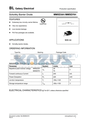 MMSD301 datasheet - Schottky Barrier Diode