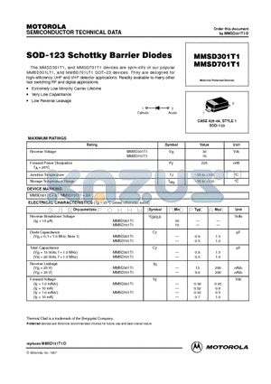 MMSD301T1 datasheet - SOD-123 Schottky Barrier Diodes