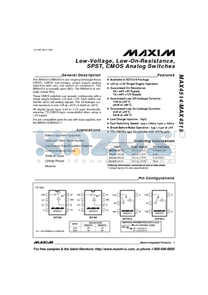 MAX4515EPA datasheet - Low-Voltage, Low-On-Resistance, SPST, CMOS Analog Switches