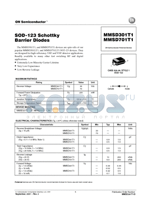 MMSD301T1 datasheet - SOD-123 Schottky Barrier Diodes