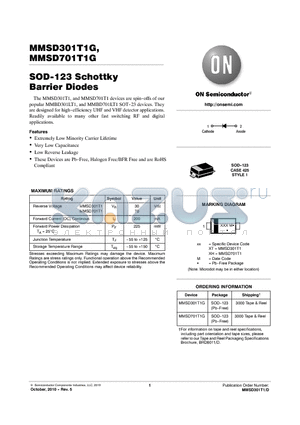 MMSD301T1 datasheet - SOD-123 Schottky Barrier Diodes