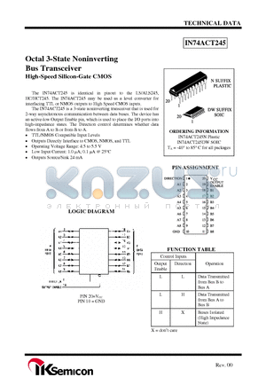 IN74ACT245 datasheet - Octal 3-State Noninverting Bus Transceiver High-Speed Silicon-Gate CMOS