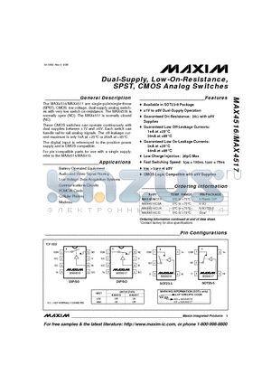 MAX4516EUK datasheet - Dual-Supply, Low-On-Resistance, SPST, CMOS Analog Switches