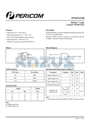 PI74ST1G00 datasheet - SOTiny Logic  2-Input NAND Gate