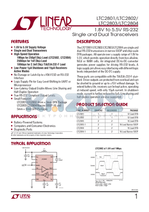LTC2801 datasheet - 1.8V to 5.5V RS-232 Single and Dual Transceivers